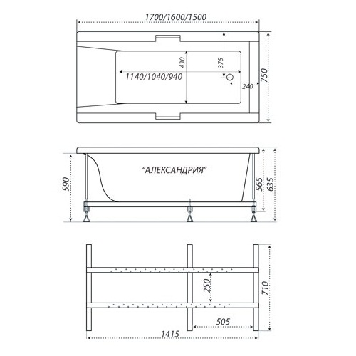 Ванна акриловая Triton АЛЕКСАНДРИЯ  170x75 см.  Ванна акриловая Triton АЛЕКСАНДРИЯ  170x75 см.