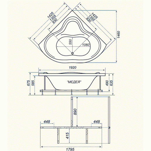 Ванна акриловая Triton МЕДЕЯ  143x143 см.  Ванна акриловая Triton МЕДЕЯ  143x143 см.