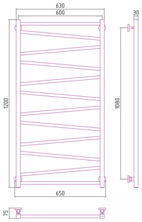 Полотенцесушитель водяной Сунержа СИРОККО 00-0253-1260 1200х600 