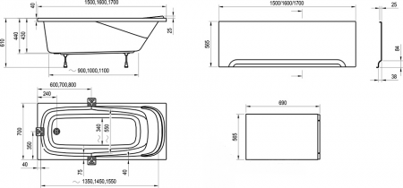 Ванна акриловая Ravak VANDA CP31000000 160x70 см. 