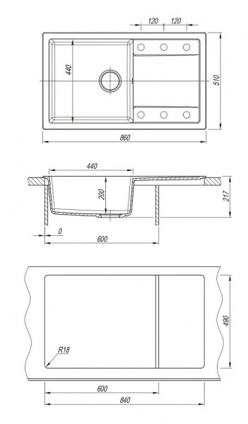 Мойка кухонная из литьевого мрамора Dr. Gans ТЕХНО 860 25.030.D0860.401 86*51 см. белый