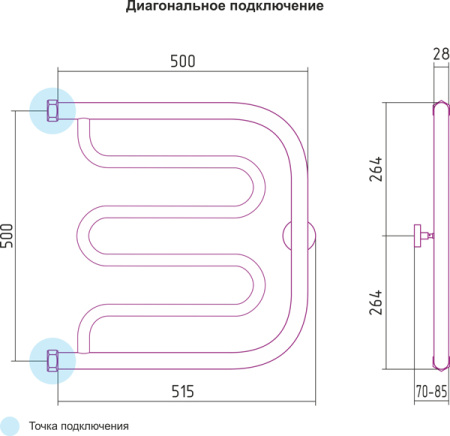 Полотенцесушитель водяной Сунержа ЛИРА 00-0011-5050 500х500 