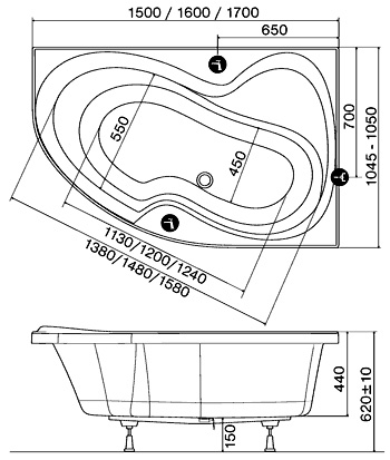 Ванна акриловая Ravak ROSA II C421000000 170x105 см. правая 