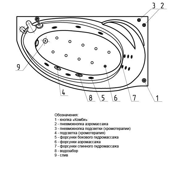 Ванна акриловая Aquatek БЕТТА  170x97 см. правая 