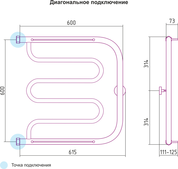 Полотенцесушитель водяной Сунержа ЛИРА 00-0012-6060 600х600 