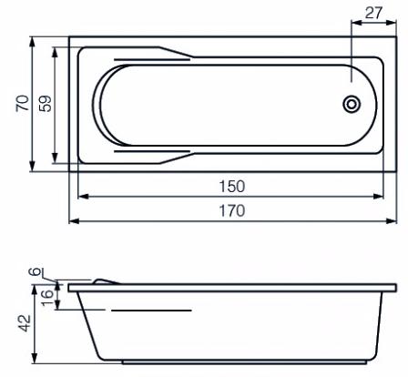 Ванна акриловая Cersanit SANTANA 63325 170x70 см. 