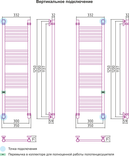 Полотенцесушитель водяной Сунержа БОГЕМА+ 00-0220-1230 1200х300 