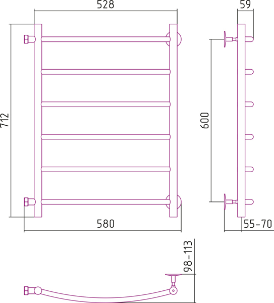Полотенцесушитель водяной Стилье ВЕРСИЯ-Б2  00612-6050 600х500 