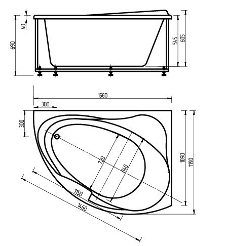 Ванна акриловая Aquatek АЛЬТАИР  160x120 см. левая 