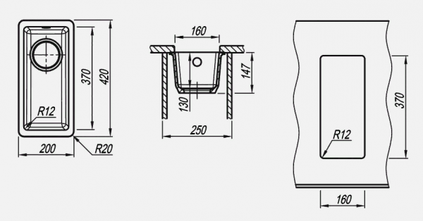 Мойка кухонная керамогранитная Florentina ВЕГА 160 22.300.00160.102 20*42 см. черный