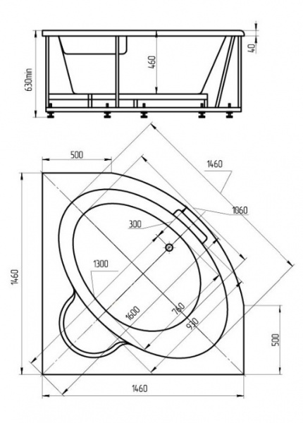 Ванна акриловая Aquatek КАЛИПСО  146x146 см. 