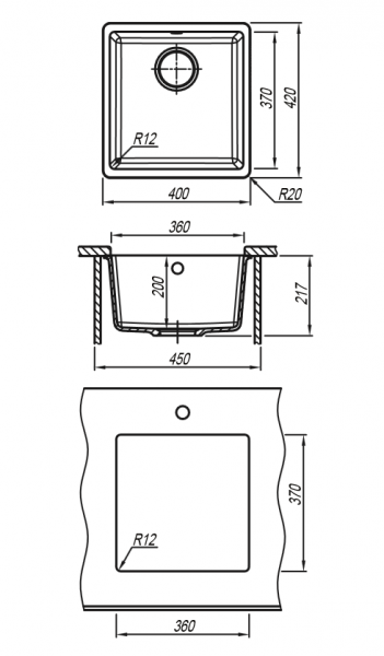 Мойка кухонная керамогранитная Florentina ВЕГА 360 22.310.B0360.305 40*42 см. грей
