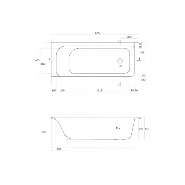 Ванна акриловая Cersanit SMART 63350 170x80 см. правая 