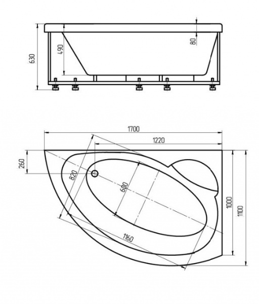 Ванна акриловая Aquatek АЯКС  170x110 см. левая 