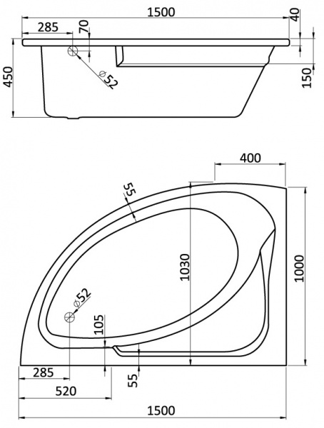 Ванна акриловая Santek ГОА 1.WH11.2.033 150x100 см. левая 