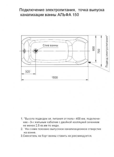 Ванна акриловая Aquatek АЛЬФА  150x70 см. 
