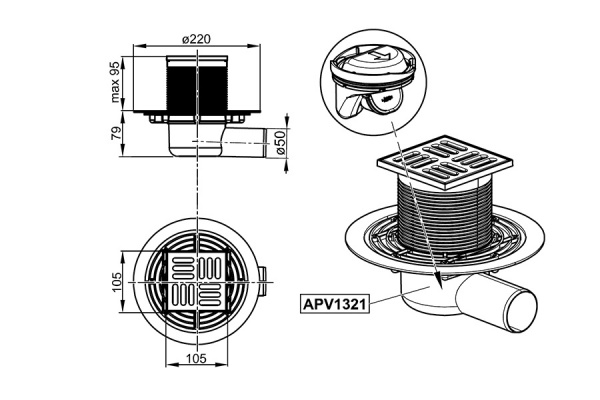 Трап сливной Alcaplast  APV1321  
