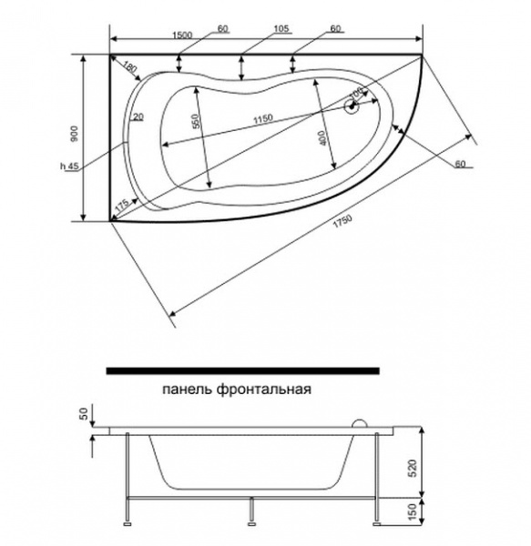 Ванна акриловая BAS АЛЕГРА В 00001 150x90 см. левая 