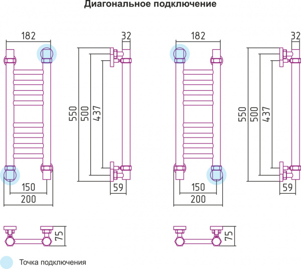 Полотенцесушитель водяной Сунержа БОГЕМА+ 00-0220-5015 500х150 
