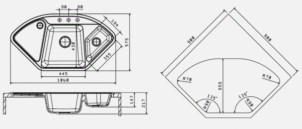 Мойка кухонная керамогранитная Florentina КАПРИ 20.185.J1060.107 100,6*57,5 см. песочный