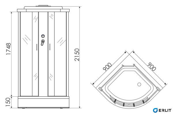 Душевая кабина Erlit  ER3509P-C4-RUS 90x90 см.  Душевая кабина Erlit  ER3509P-C4-RUS 90x90 см.